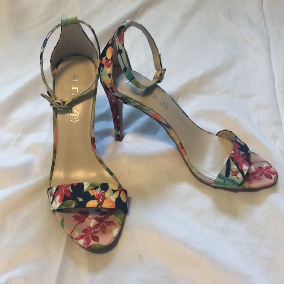 Aldo Floral Ankle Strap Heels 8.5 - Picture 1 of 12